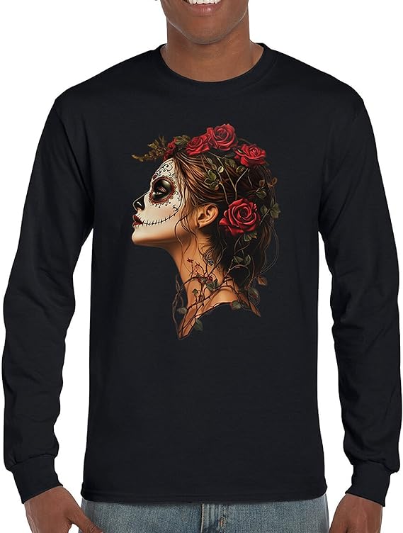 Tee Hunt - sugar skull long sleeve shirt mens