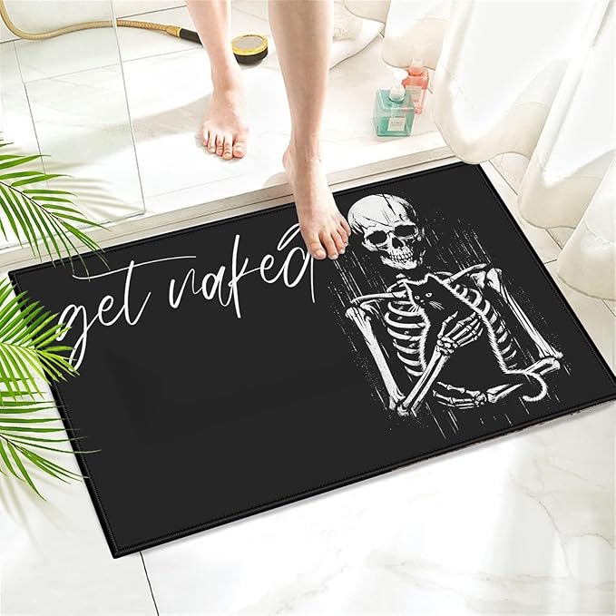 Black Funny Skull Bath Mat,Bathroom Rug,Shower Mats for Bathtub Shower Room Sinks,Non-Slip Floor Mats Soft Doormats for Home Decor 17x30 Inch - sugar skull toilet mat set