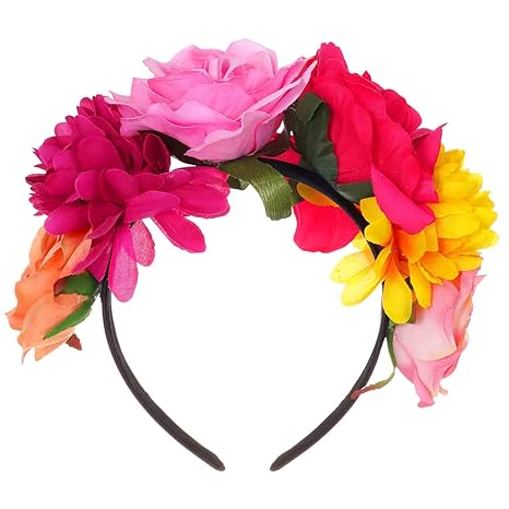 Mexican Rose Flower Crown Headband Day of The Dead Flower Headband,Rose Crown Headpiece for Halloween Party Costume Wedding - sugar skull flower crown