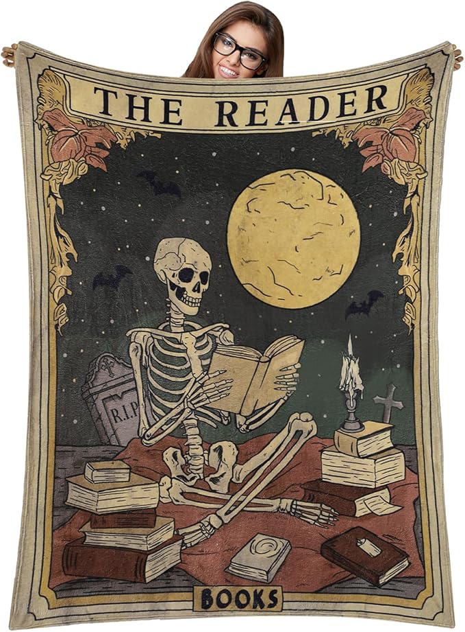 Book Lovers Gifts Throw Blanket 60 x 50 Inch Reader Blankets Christmas Book Club Horror Gifts Basket Stuffers for Women Xmas Bookworm Bookish Librarian Reading Basket(Skeleton) - sugar skull throw blanket