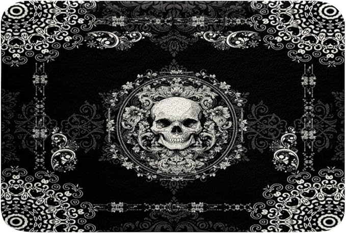 Erosebridal Sugar Skull Bathroom Rug 20"x 32",Gothic Horror Theme Bath Mat,Exotic Floral Non Slip Bath Rug,Halloween Sull Doormats Floor Mat - sugar skull toilet mat set