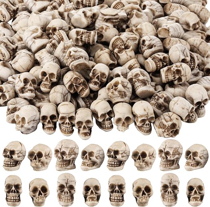 100 Pcs Mini Skull Figurines Bulk Small Halloween Skeleton Head Statues Miniature Resin Skull Decoration Realistic Fake Human Skeleton Head Figure for Halloween Party Favors Home Table Decor - sugar skull figurine collectible