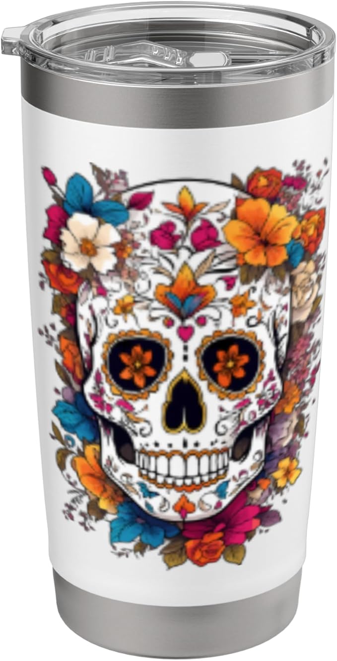 Halloween Stainless Steel Insulated Tumbler - sugar skull tumbler with straw