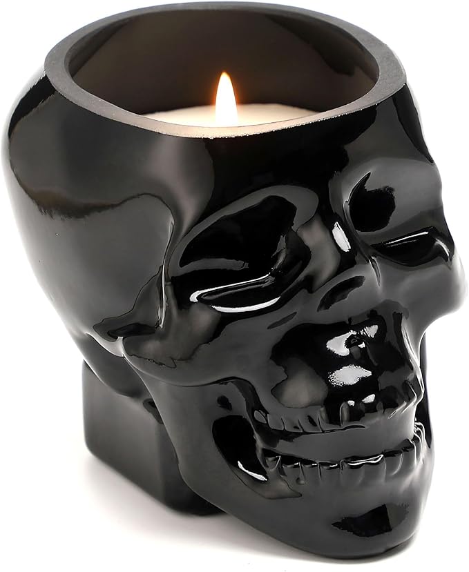 Black Gothic Candles, Black Skull Candle for Scary Halloween Decorations, 50 Hour Burn Time, Scary Party Supplies for Home Table Bar Decor, Skull Lovers Gothic Gifts - sugar skull candle holder