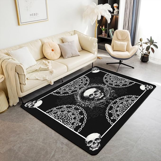 Sugar Skull Area Rug 4'11" x 3'3" for Bedroom Living Room Playroom,Gothic Exotic Carpet,Horror Theme Indoor Floor Mat Non Slip,Halloween Skull Decorative Rug Non Shedding - sugar skull area rug