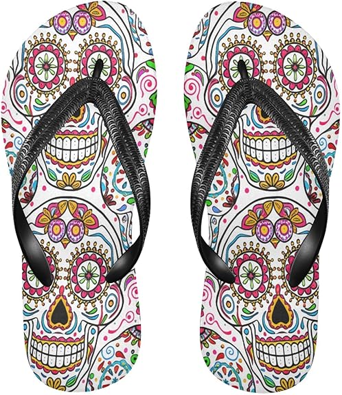 Nander - sugar skull flip flops womens