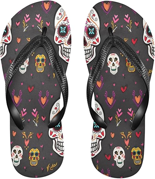 Nander - sugar skull flip flops womens