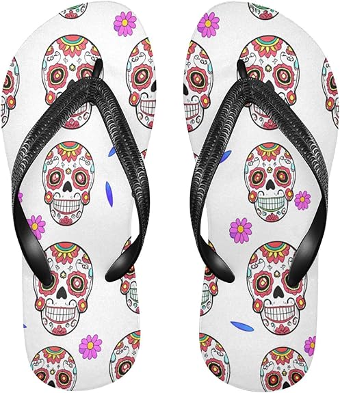 Nander - sugar skull flip flops womens