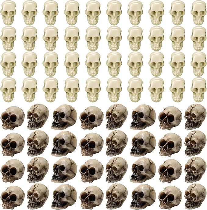 Bbiamsleep 80 Pcs Halloween Mini Skulls Mini Resin Skeletons Heads Miniature Skull Heads Figurine for Halloween Vase Filler Party Decor - sugar skull figurine collectible