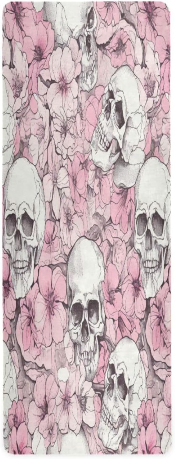 Abstract Sugar Skull Flower Yoga Mat,Non Slip Exercise & Fitness Mat Folding Waterproof Yoga Mat for Yoga, Pilates, Stretching,71 x 26 Inch Come with Storage Bag - sugar skull yoga mat
