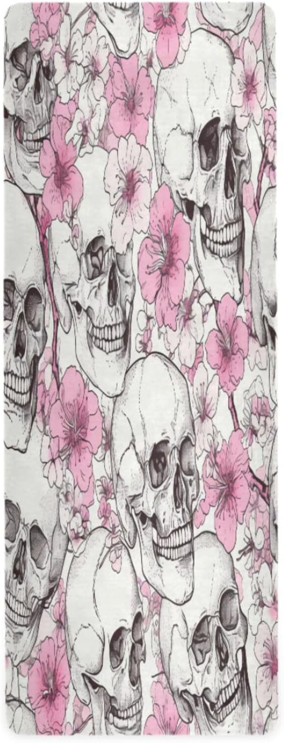 Abstract Sugar Skull Flower Yoga Mat,Non Slip Exercise & Fitness Mat Folding Waterproof Yoga Mat for Yoga, Pilates, Stretching,71 x 26 Inch Come with Storage Bag - sugar skull yoga mat