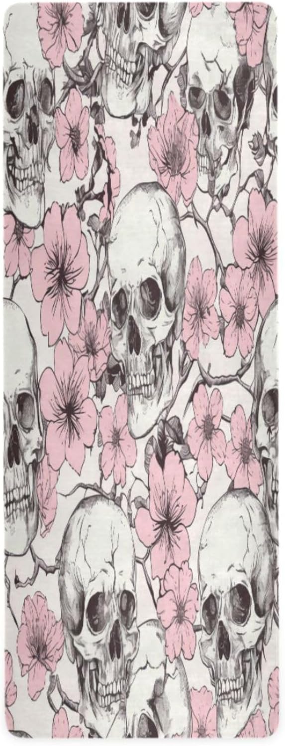 Abstract Sugar Skull Flower Yoga Mat,Non Slip Exercise & Fitness Mat Folding Waterproof Yoga Mat for Yoga, Pilates, Stretching,71 x 26 Inch Come with Storage Bag - sugar skull yoga mat
