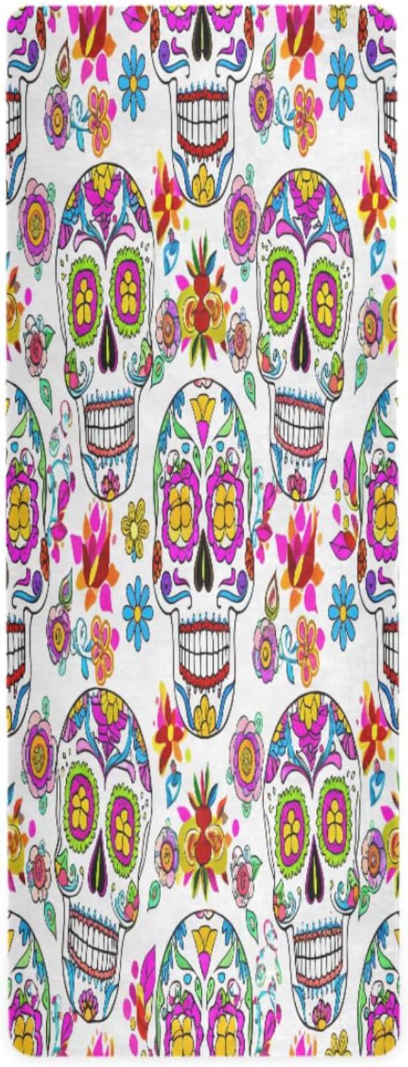 Sunlit Sugar Skulls Yoga Mat,Non Slip Exercise & Fitness Mat Folding Waterproof Yoga Mat for Yoga, Pilates, Stretching,71 x 26 Inch Come with Storage Bag - sugar skull yoga mat