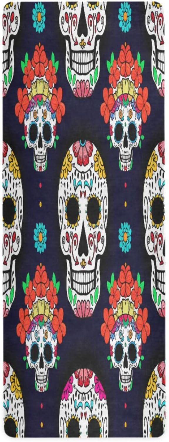 Luminous Sugar Skulls Yoga Mat,Non Slip Exercise & Fitness Mat Folding Waterproof Yoga Mat for Yoga, Pilates, Stretching,71 x 26 Inch Come with Storage Bag - sugar skull yoga mat