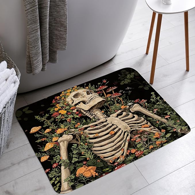 Sugar Skull Floral Bath Mat Gothic Spooky Halloween Floral Skeleton Plant Vintage Mystical Bathroom Bathtub Floor Rugs Doormat Toilet Decor,18 x 30 in - sugar skull area rug