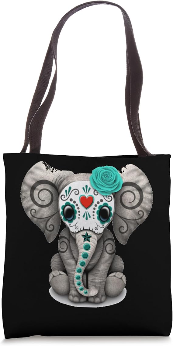 Sugar Skull Elephant Halloween Graphic Tote Bag - sugar skull handbags for sale