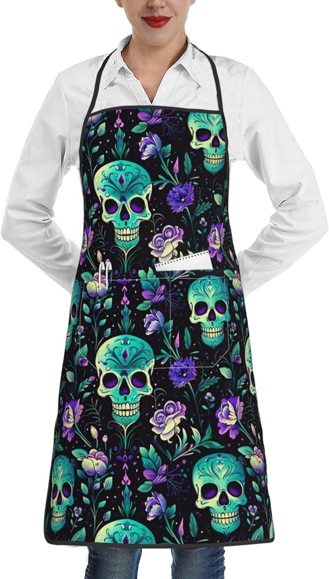 Apron for Women with Pockets,Adjustable Waterproof Chef Aprons for Kitchen,Gardening,Painting,Cooking,BBQ or Baking - sugar skull apron for women