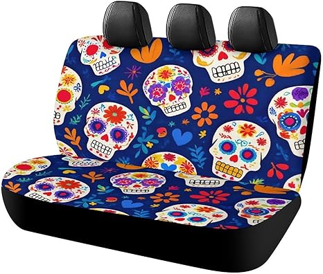 Soft Universal Fit Auto Dirt Proof Pet Car Seat Cover, Bench Seat Cushion Covers, Day Dead Cool Mexican Sugar Skull Fashion Car Back Seat Cover - sugar skull car pet seat cover