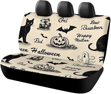 Soft Universal Fit Auto Dirt Proof Pet Car Seat Cover, Bench Seat Cushion Covers, Halloween Decorations Black Cat Bat Pumpkin Skull Party Pattern Fashion Car Back Seat Cover - sugar skull car pet seat cover