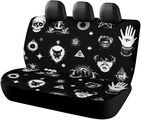 Car Rear Bench Seat Covers, Skull Cat Moon Gothic Spirit Boards Eyes Black Dirt Proof Dog Car Seat Cover, Fashion Car Interior Decor Universal Fit Trucks SUV - sugar skull car pet seat cover