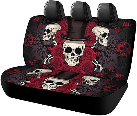 Soft Universal Fit Auto Dirt Proof Pet Car Seat Cover, Bench Seat Cushion Covers, Red Roses Magic Hat Skeleton Day of The Dead Sugar Skulls Fashion Car Back Seat Cover - sugar skull car pet seat cover
