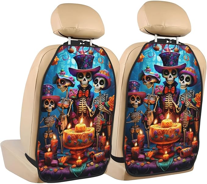Day Of The Dead Rose Sugar Skull Car Seat Protector Backseat Car Organizer Personalized Anti-Kick Mats Back Seat Storage Cover 2 Pcs For Vehicles To Protect - sugar skull car floor mats