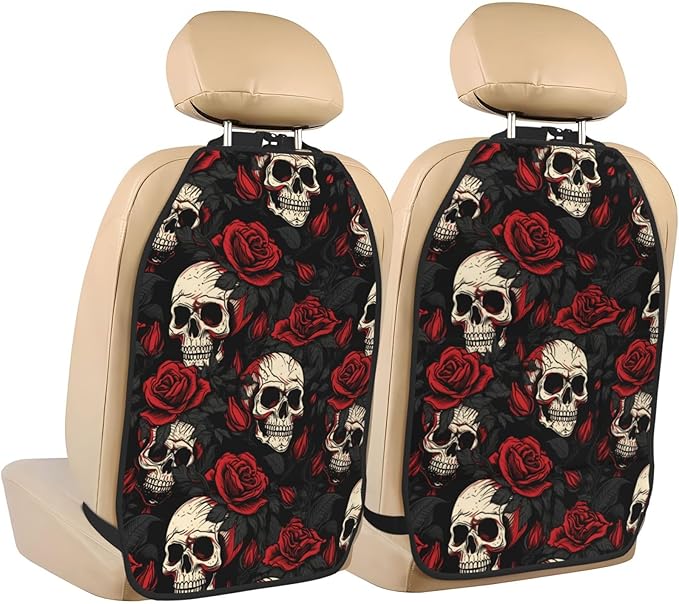 Gothic Rose Sugar Skull Car Seat Protector Backseat Car Organizer Personalized Anti-Kick Mats Back Seat Storage Cover 2 Pcs For Vehicles To Protect - sugar skull car floor mats