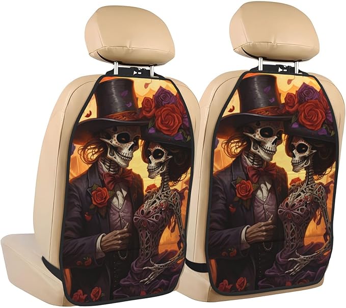 Day Of The Dead Rose Sugar Skull Car Seat Protector Backseat Car Organizer Personalized Anti-Kick Mats Back Seat Storage Cover 2 Pcs For Vehicles To Protect - sugar skull car floor mats