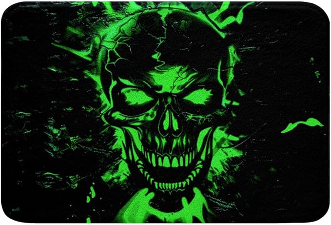 Erosebridal Goth Skull Bathroom Rug 16"x 24",Green Black Bath Mat,Neon Sugar Skull Non Slip Bath Rug,Halloween Gothic Doormats Floor Mat - sugar skull floor mat