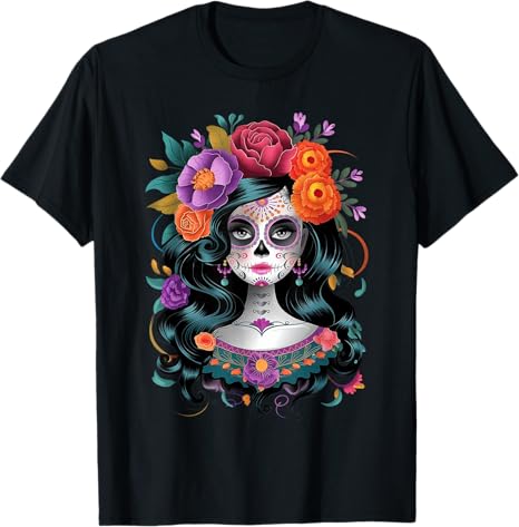 Day Of The Dead Mexico Dia De Los Muertos Merch - sugar skull t-shirt womens