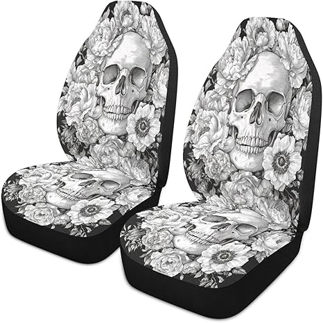 2 Pack Sugar Skull Car Seat Covers Front, Universal All-in-One Fit Elastic Breath Car Seat Protector Non-Slip Waterproof Fit for SUV/Trucks/Sedans - sugar skull car seat covers set