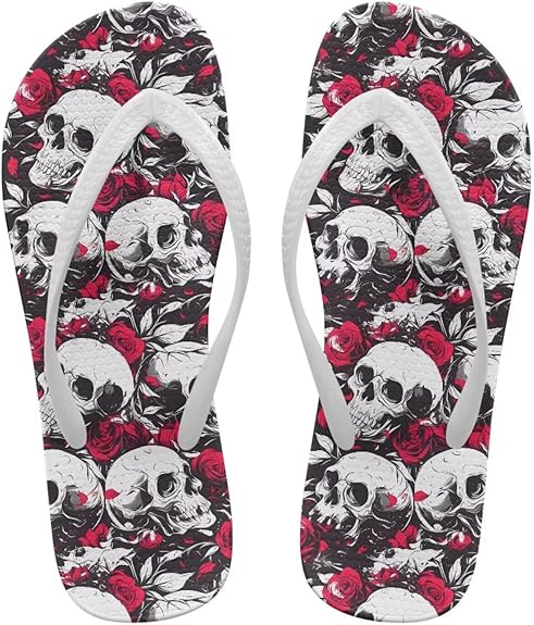 Mumeson - sugar skull flip flops womens