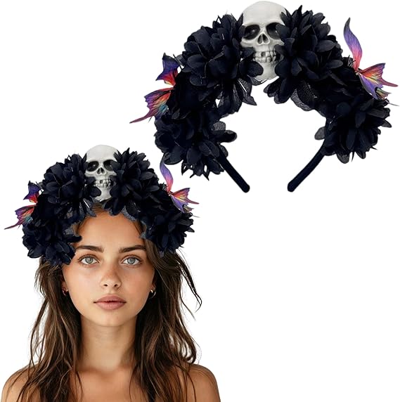 Halloween Headband Flower Skull Headband for Women Performance Cosplay Hair Accessories - sugar skull flower crown