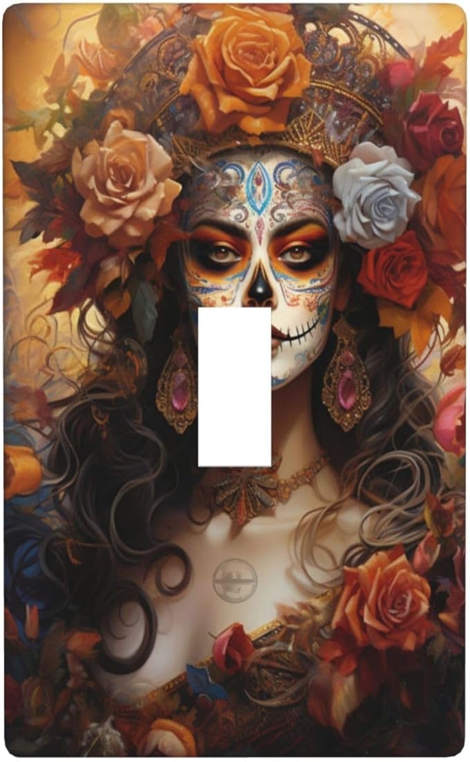 Day Of The Dead Rose Sugar Skull Wall Plate 1 Gang Light Switch Covers Decorative Switch Cover Electrical Switch Plate - sugar skull plates set