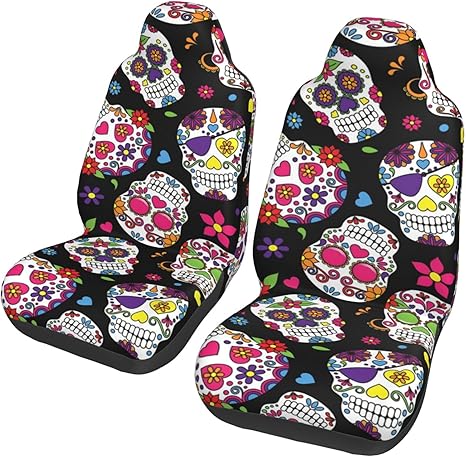 Day of The Dead Sugar Skull Car Seat Covers, Car Seat Protector Front Seats, Universal Fit for Most Cars, Vans, Trucks, SUV - sugar skull car seat covers set