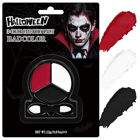 Black White Red Face Body Paint with Applicator, Oil Based Face Painting Kit for Halloween Clown, Vampire, Devil Makeup, Cosplay, Costume, Dress Up, SFX Special Effect, Theme Parties - sugar skull makeup kit