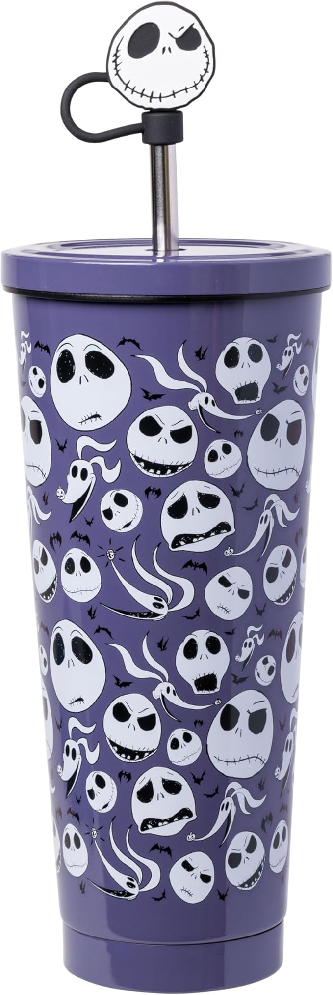 Silver Buffalo Disney Tim Burton's Nightmare Before Christmas Featuring Jack Skellington, Zero, and Bats Stainless Steel Tumbler with Straw and Cover Cap to Prevent From Spilling, 24 Ounces - sugar skull tumbler with straw