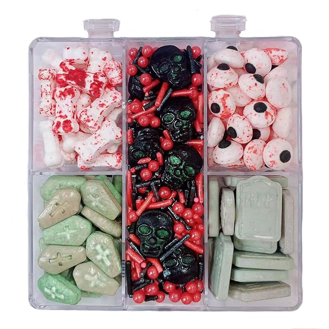 PhilaeEC Halloween Sprinkle Tombstone Eye Skull Bones Mix Edible Sprinkle for Cake Decoration Candy Baking Cookie Cupcake Toppers Decoration Halloween Christmas Valentines Supplies - sugar skull christmas decorations