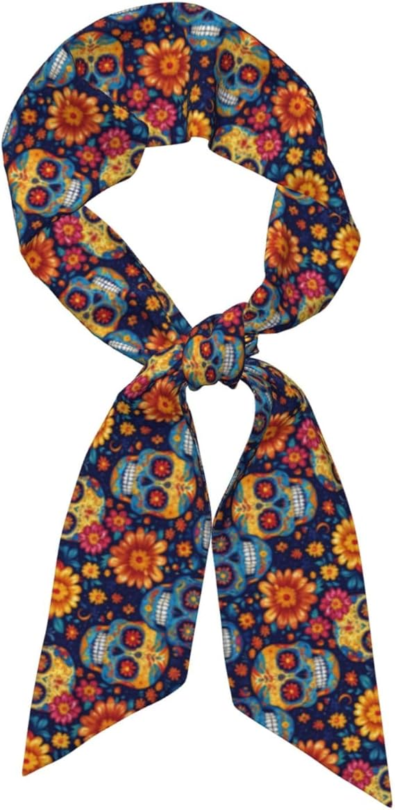 Blue and Pink Butterfly Women's Head Scarf Thin Long Neck Scarves Fashion Hairband Waistband Purse Scarf - sugar skull handbags for sale