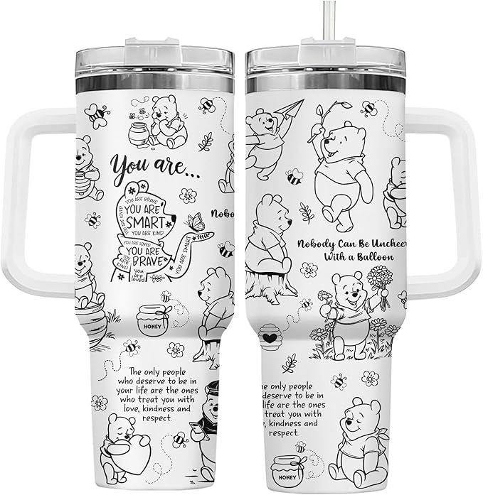 Inspirational Bear Tumbler with Handle – Cute Vintage Bear-Themed Insulated Stainless Steel Cup – Motivational Gift for Women, Friends, Students – 40 oz Travel Mug - sugar skull coffee cup