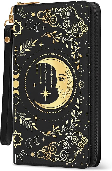 Goth Gothic Womens Wallet, Witchy RFID Blocking Wristlet Wallets for Women, Moon Ladies Purse with Zip Around Credit Card Holder and 10 Card Slots & ID Window, Large Capacity Tarots Women's Clutch - sugar skull wallets for women