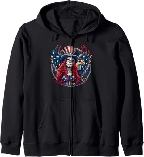 USA Sugar Skull Woman Dabbing Eagle - sugar skull zip up hoodie mens