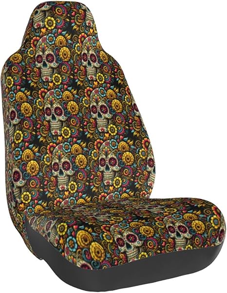 Single Bucket Seat Protector Sugar Skulls Day of Dead for Dog Pet,Workout,Universal Fit Car Seat Cover for Vehicles,Suvs,Trucks - sugar skull car pet seat cover