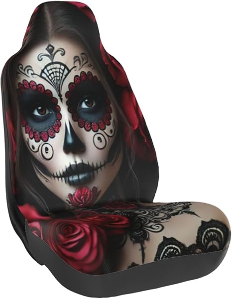 Single Bucket Seat Protector Day of Dead Women Sugar Skull for Dog Pet,Workout,Universal Fit Car Seat Cover for Vehicles,Suvs,Trucks - sugar skull car pet seat cover