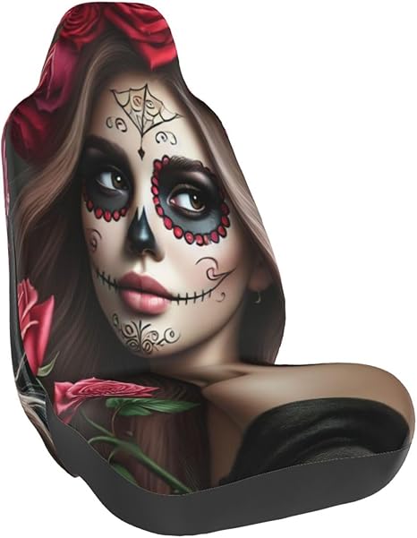 Single Bucket Seat Protector Mexican Sugar Skull Rose for Dog Pet,Workout,Universal Fit Car Seat Cover for Vehicles,Suvs,Trucks - sugar skull car pet seat cover