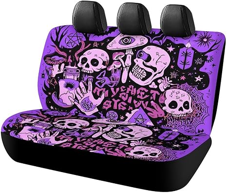 Cute Design Dirt Proof Dog Car Back Seat Covers, Auto Bench Seat Cushion Covers, Witch Witchcraft Goth Skull Mushroom Fashion Car Interior Decor - sugar skull car pet seat cover