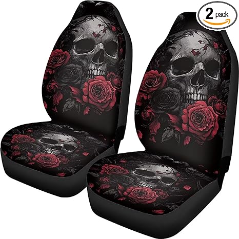 Skull Rose Printed Car Seat Covers Washable Seat Protector for Women Men Air Mesh Cloth Automotive Vehicle Seat Covers for Cars Interior for Cars, Sedans, Trucks, SUVs - sugar skull car pet seat cover