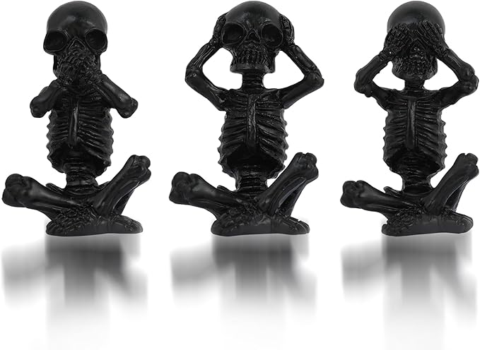 Skull Shelf Decor,Yoga Skeleton Figurine,Halloween Gothic Home Decor,Antique Silver Accent Statue,Collectible Figurines Set of 3(Black) - sugar skull figurine collectible