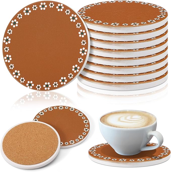 Patelai 8 Pcs Mexican Barro Coasters for Drinks, Mexican Home Decor, 4 Inch Ceramic Cork Base Heat Resistant Drink Coasters Mats for Wedding Fiesta Cielito Lindo Party Housewarming Gift - sugar skull coasters set