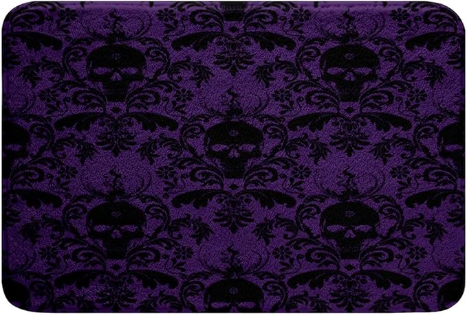 Jacquard Damask Bath Mats 20"x32" Vintage Damask Bathroom Rugs for Kids Boys Girls Decor Sugar Skull Carpet for Shower Tub Non-Slip Soft Microfiber Purple Damask Floral Decor Doormats Floor Mat - sugar skull area rug